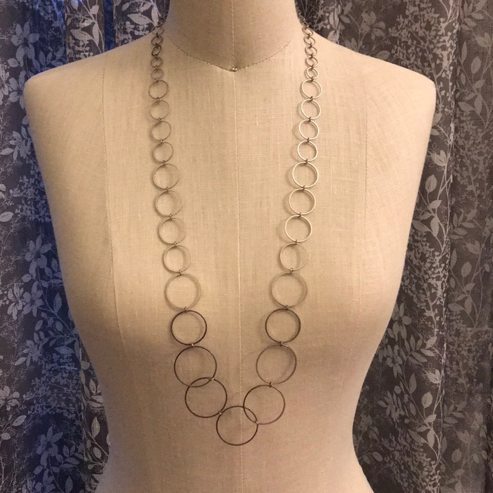Elegant Silver Circle Long Necklace